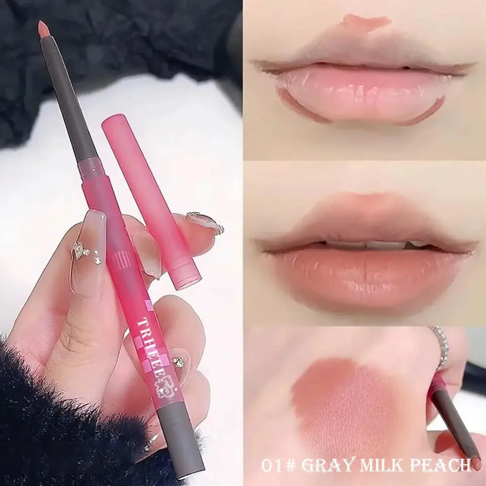 Lipliner Pencil with Brush Waterproof 3D Lip Liner Tint Contouring Plumping Pen Makeup Peach Lipstick Milk L0W7