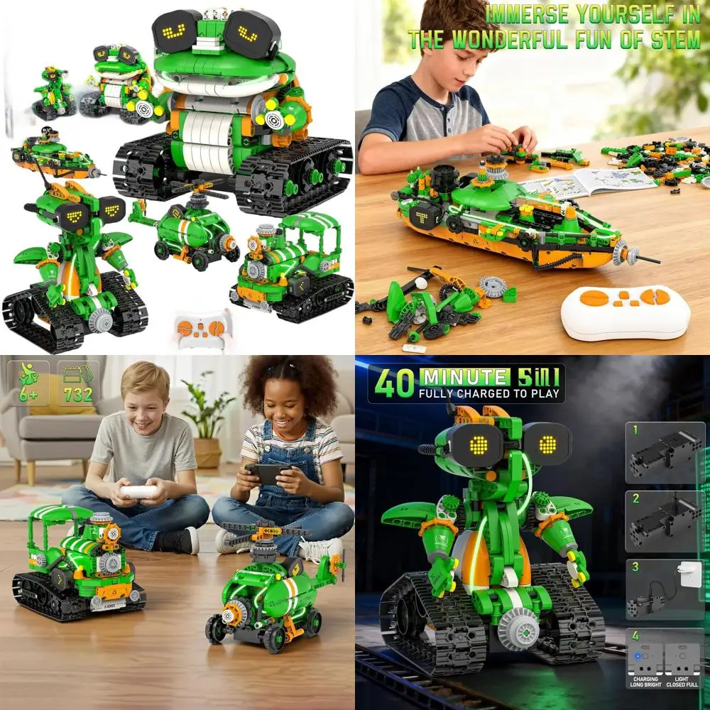 

5-in-1 STEM Robot Kits for Ages 6-14: Remote & App-Controlled Building Sets with 732 Pieces for Kids