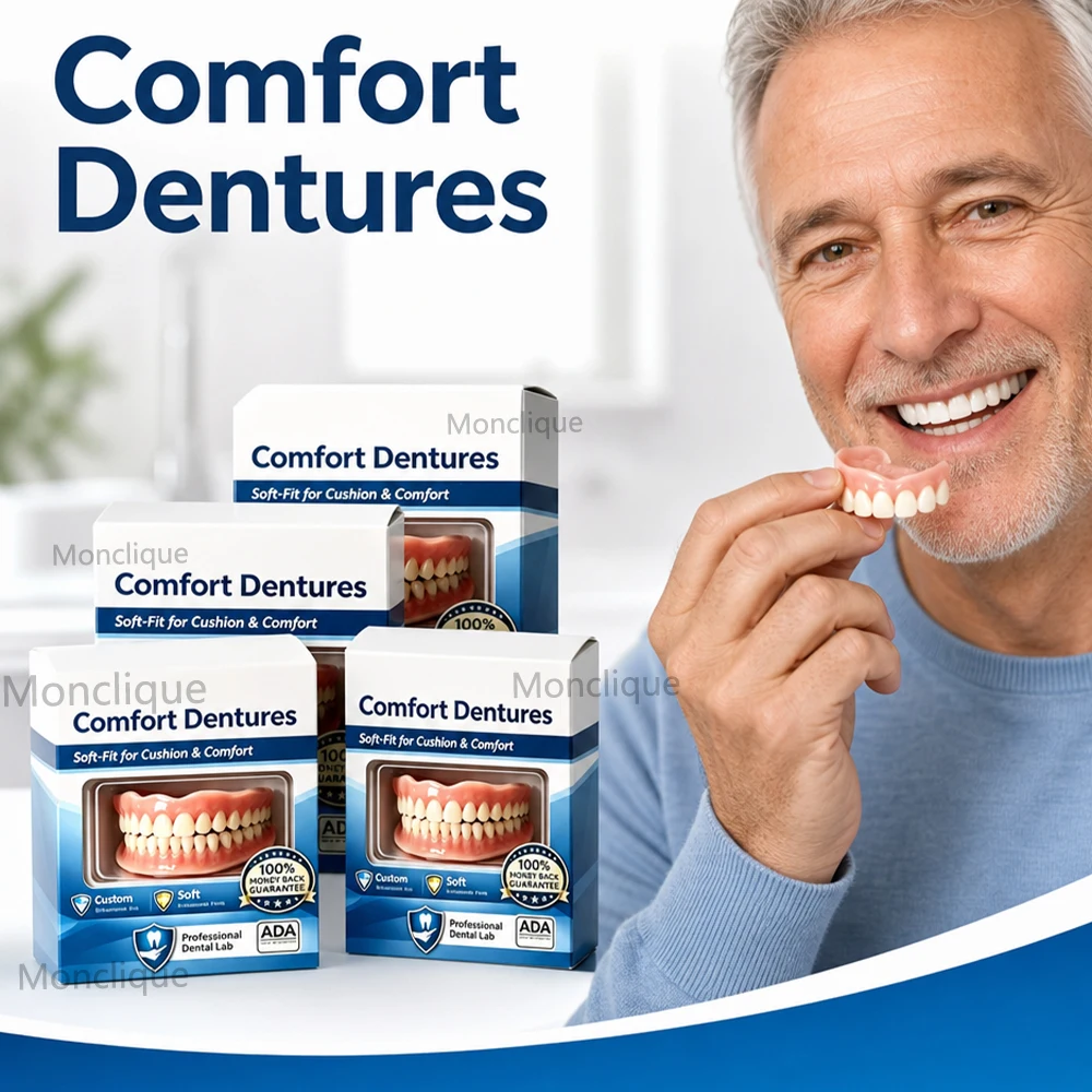 Silicone Denture Realistic Upper Lower Full Dentures Comfortable Detachable Missing Teeth Temporary Tooth Replacement Oral Care