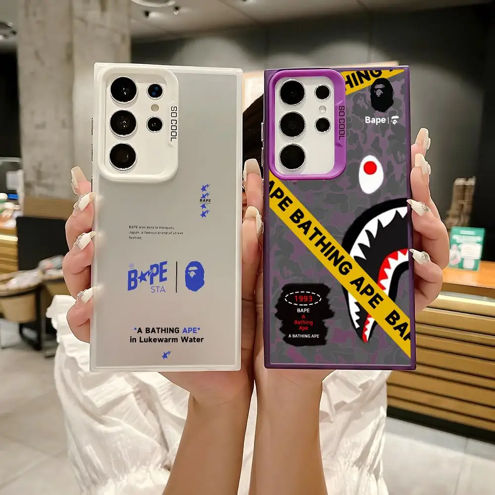 Phone Case For Samsung Galaxy S25 Edge S24 S23 S22 S21 S20 Ultra Silicone Colorful Silver Phone Case Hot Brand Pattern B-BAPE