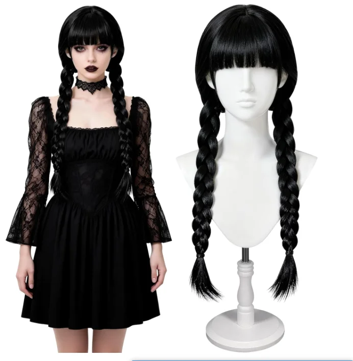 Long Gothic Cosplay Wigs Women Long Black Braids Synthetic Hair For Party Halloween Cosutme Wigs Anime Costume