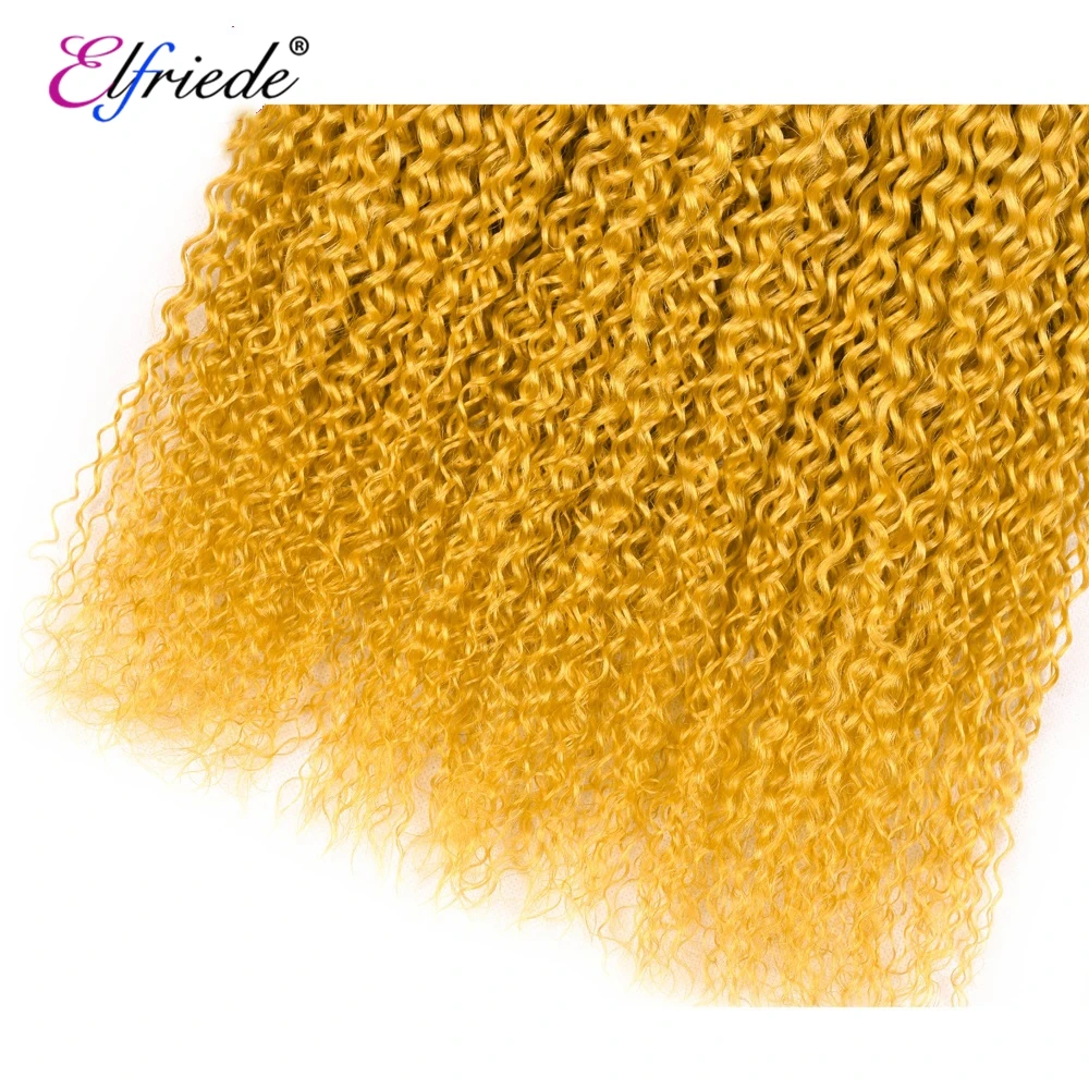 Cabelo encaracolado brasileiro com fechamento, cabelo natural, amarelo, cabelo humano de 100%, 3 pacotes com fechamento do laço, 4x4