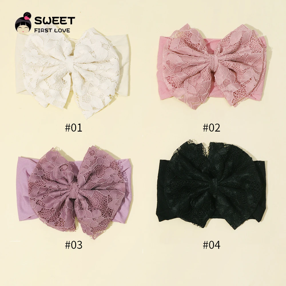 Cute Baby Nylon Headbands Solid Color Lace Bow Elastic Newborn Headbands for Baby Children Turban Infant Kids Hair Accessories