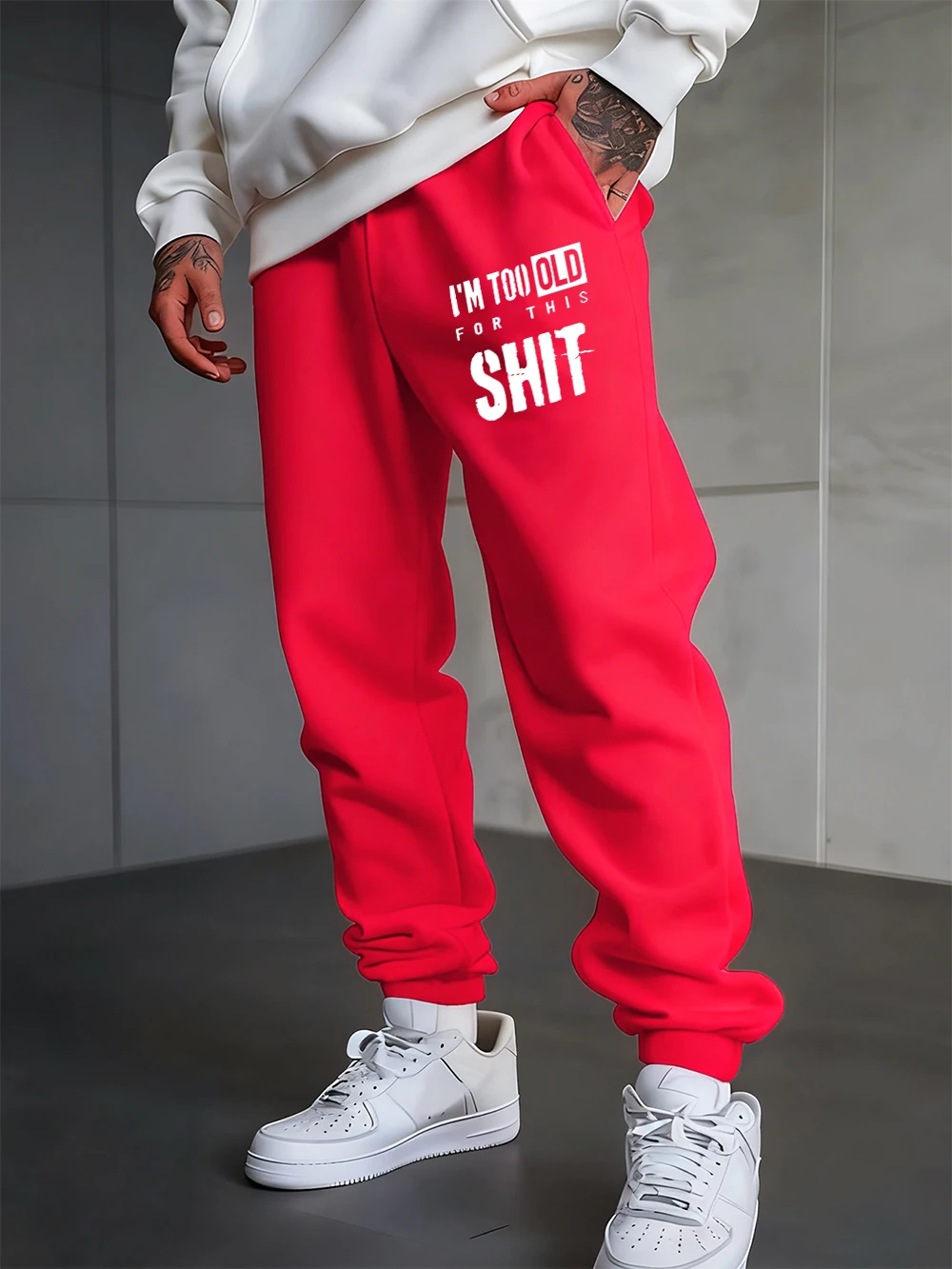 

I'M Too Old Letter Printing Sweatpants Mens Winter Jogger Pants Elastic Waist Loose Pocket Trousers Basics Fleece Warm Clothes