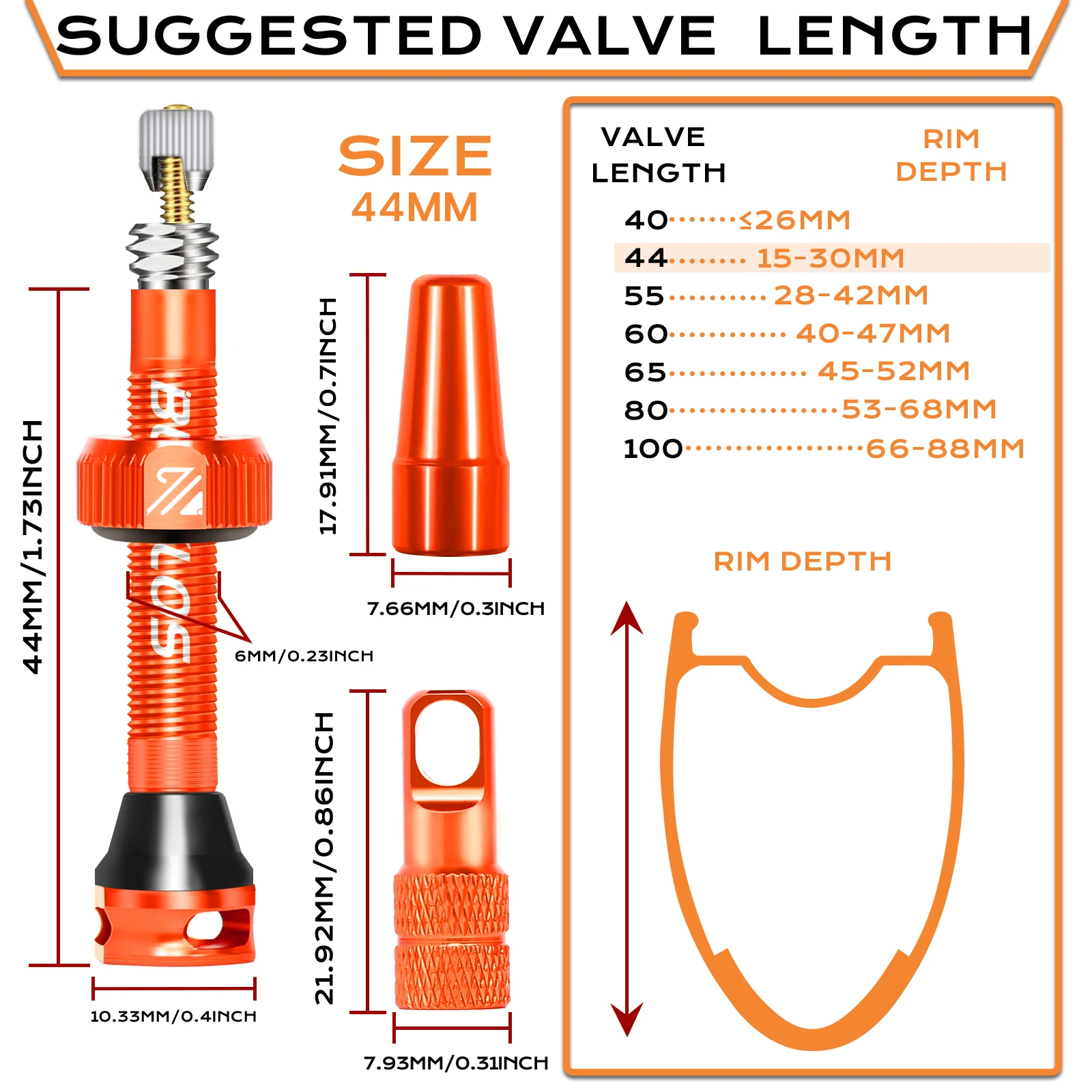 BUCKLOS Professionelle Rennradventile 40/44/55/60/65/80/100 mm Fahrrad Tubeless Ventil Gravel Bike Presta Tubeless Ventil – Detail 2