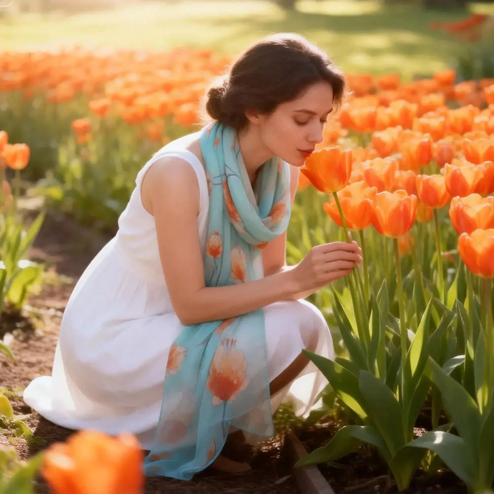 

Summer Embroidered Silk Scarf Sun-Resistant Smooth Beach Shawl Breathable Chiffon Long Wraps for Women