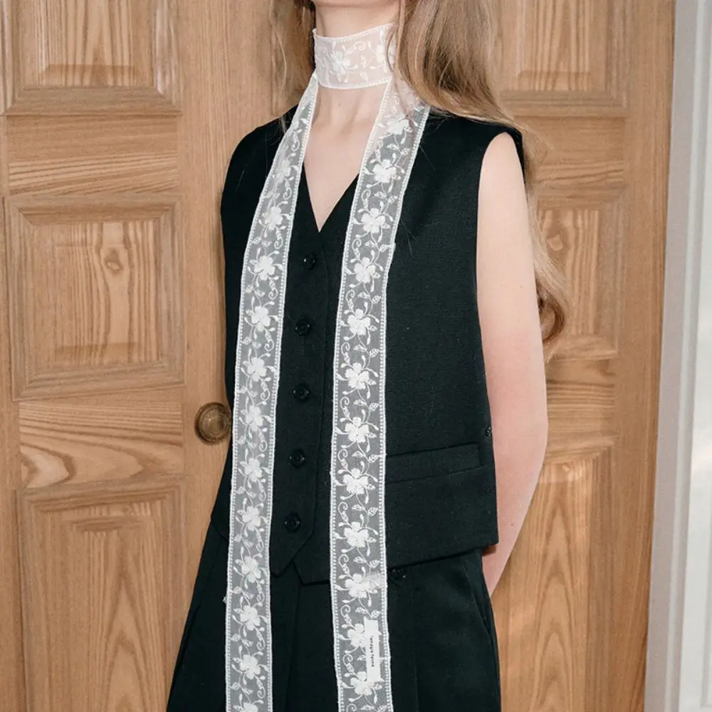 Correa para el cuello de encaje con flores elegantes, banda para el pelo transparente de estilo coreano, pañuelo, decoración de vestidor, cinta larga para novia/dama de honor