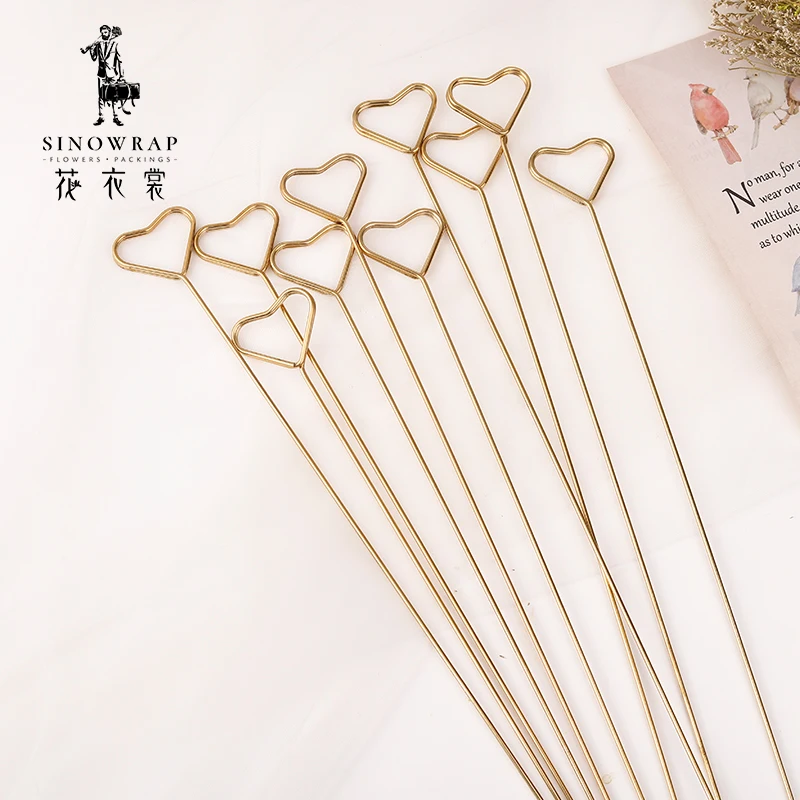 Sinowrap 10 pcs art card holder metal postcard clip flower shop special card gold-plated flower for party decoration two shapes