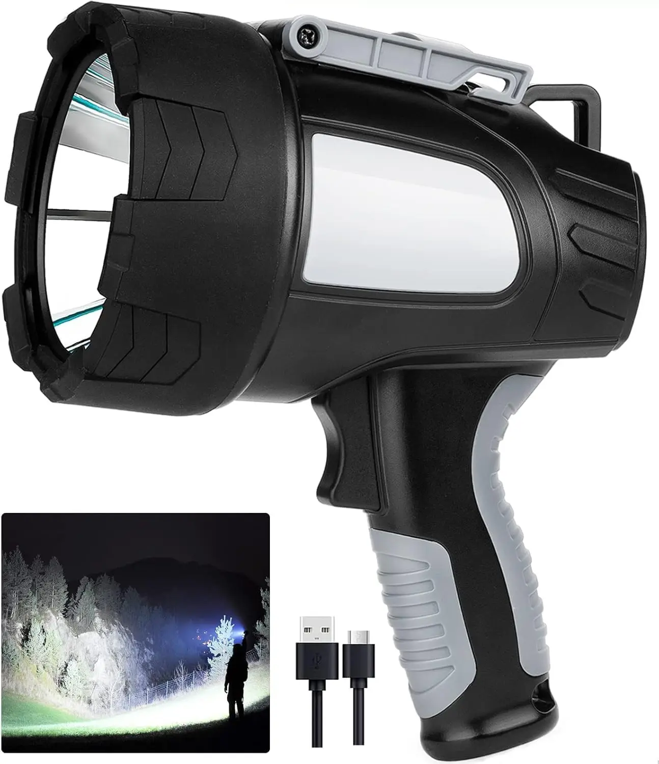 Rechargeable 90,000 Lumens LED Spotlight with COB Light & Tripod, Waterproof Outdoor Flashlight for Marine Boating Hunting