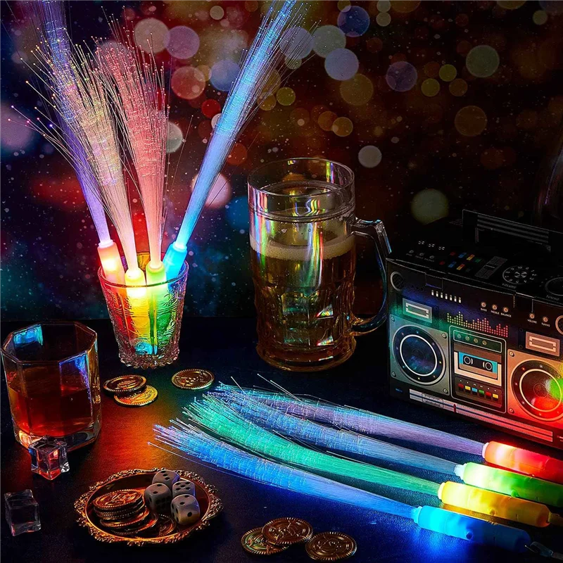 24 PCS Glow Fiber Sticks LED Light Wand Fiber Optic Flashing Sticks for Wedding Halloween Christmas