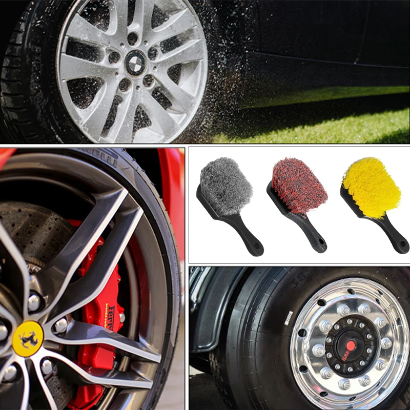 Wheel & Tire Brush for Car Rim and All Exterior Surface Soft Bristle Car Wash Brush Cleans Tires & Releases Dirt and Road Grime