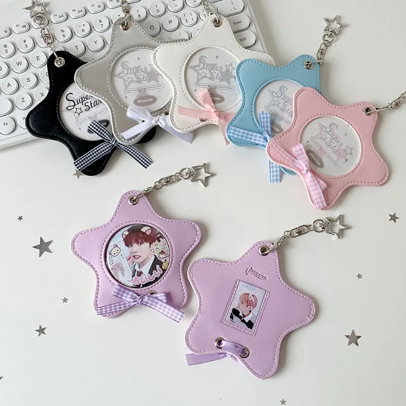 75mm Star-shaped Badge Case Sweet Korean Anime Pin Protector Display Holder with Keychain for Collectible Gifts Cute Storage Box
