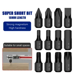 18mm Ultra Short 1/4' Hex Screwdriver Bit Set Cross Slotted Torx Hexagonal Electric Screw Driver with Magnetic Hand Drill Bits