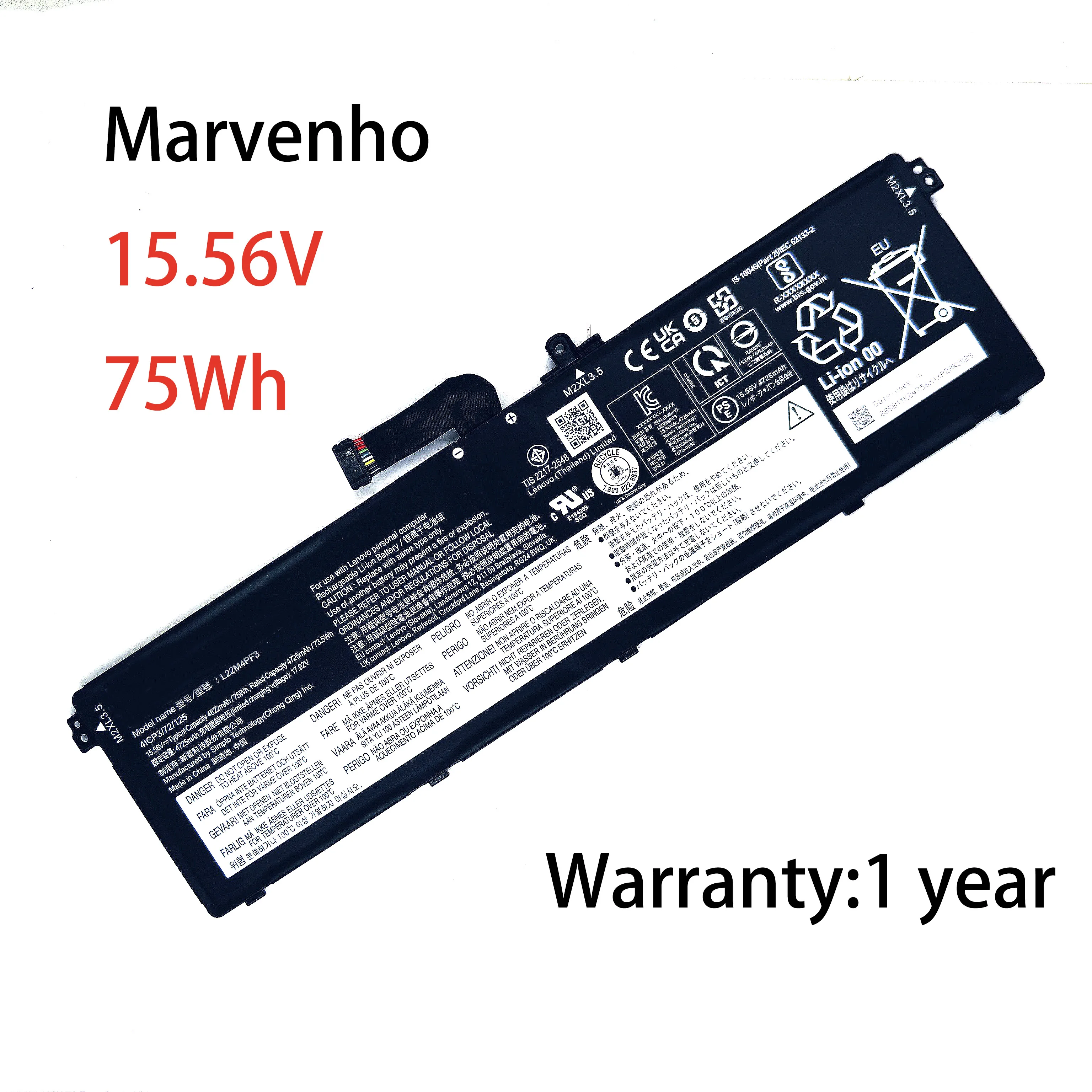 

Marvenho New 15.56V 75wh 4822mah L22M4PF3 L22B4PF3 L22C4PF3 Laptop Battery For Lenovo IdeaPad Pro 5 14IRH8 series