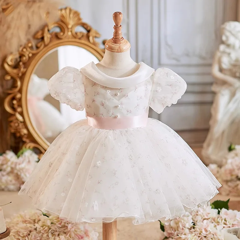 

New Baby Flower Girls Wedding Princess Ball Gown Children Cute Printed Birthday Party Performance Dress g107