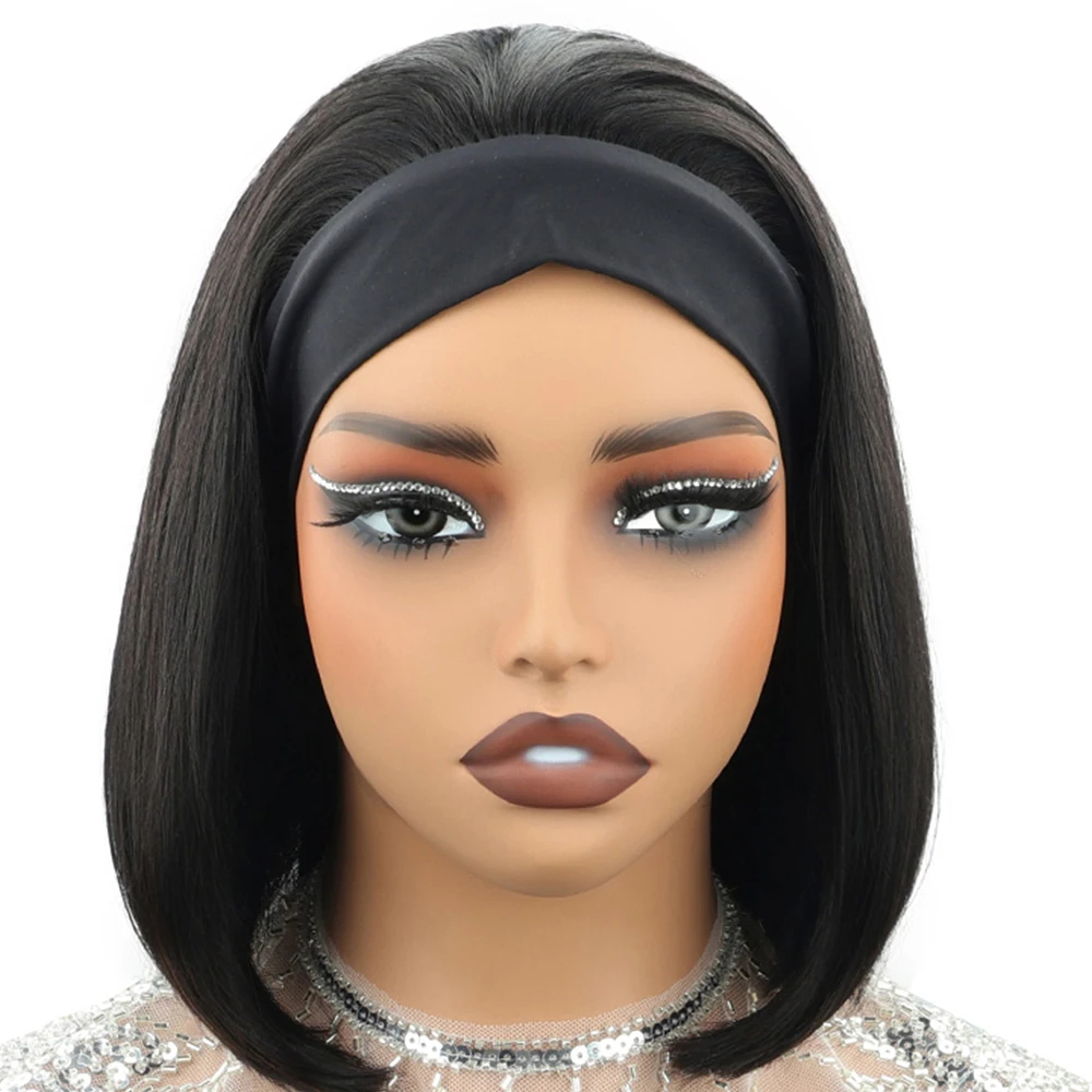 Half Headband Wigs 220% Human Hair Bob Headband Wigs for Women Short Straight Wigs Machine Half  Wig Beginner Friendly No Glue