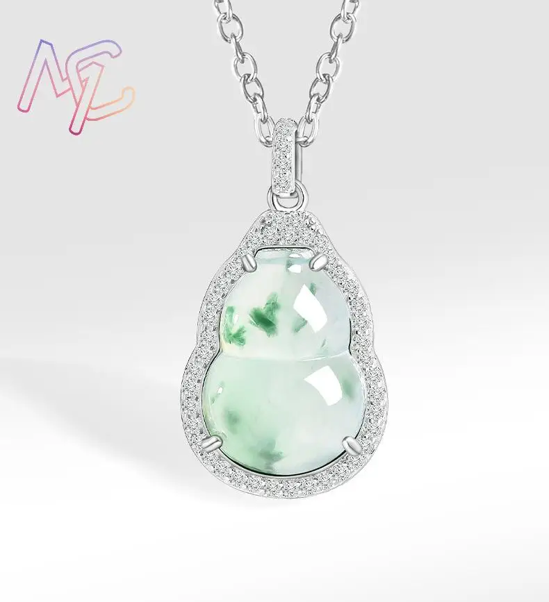 Grade A Natural Myanmar Jadeite Calabash Pendant Necklace Luxury 925 Silver Accessories Jewelry Real Jade Gifts for Women