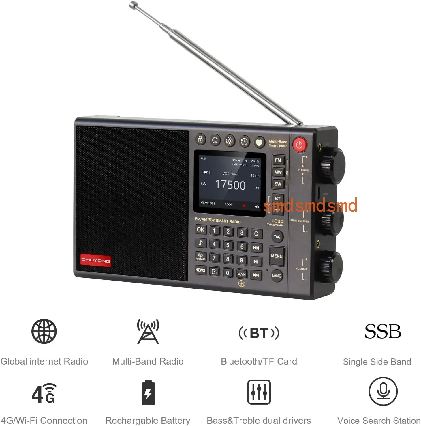 New LC90 All-Wave Band Internet Radio IPS Screen Knob Bluetooth Speaker with Voice Control
