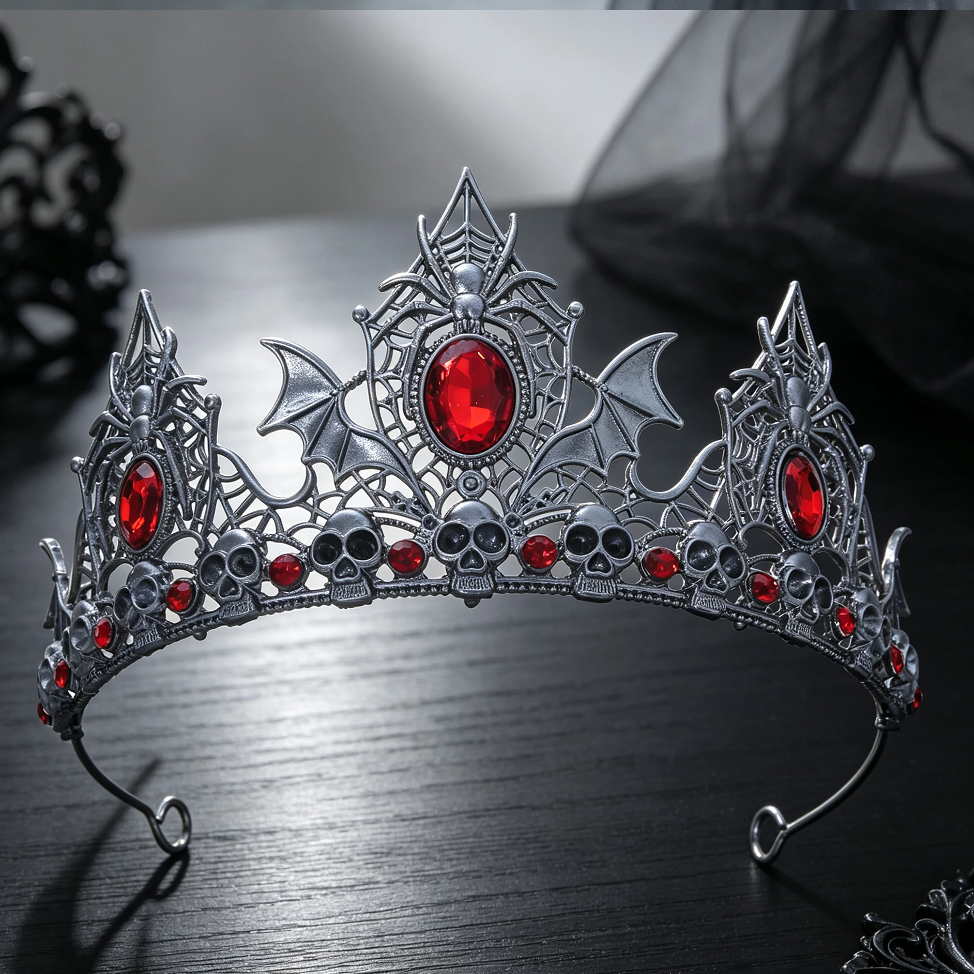 Vintage Gothic Tiara Crown Skull Spider Headpiece Halloween Cosplay Dark Queen Crown Women Vampire Witch Party Hair Accessories