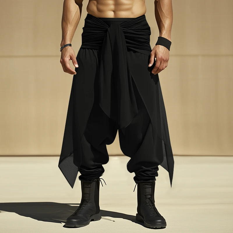 INCERUN Herren Unregelmäßige Hosen Einfarbige Jogginghose mit Schnürung Gefälschte Zweiteilige Hose Herren Streetwear Übergroße Mode Lange Hosen 2026 – Detail 7