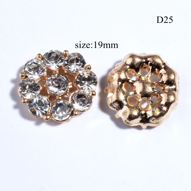 10PCS 19MM New Gold Crystal Buttons For Home Decoration Rhinestone Buttons For Wedding Invitation