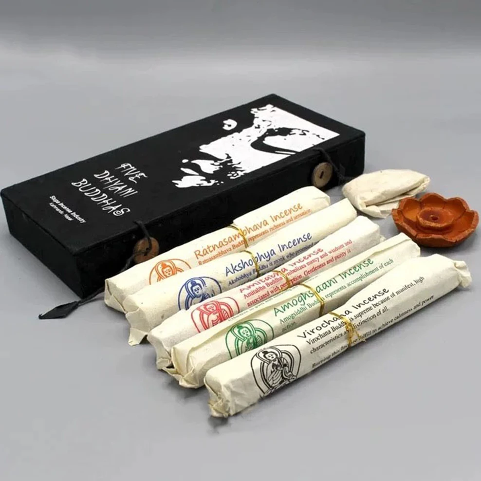 Nepal STUPA Incense Sticks, Five Dhyani Buddhas Tibetan Incense, Indoor Purification & Calming Himalayan Natural Herbal Incense