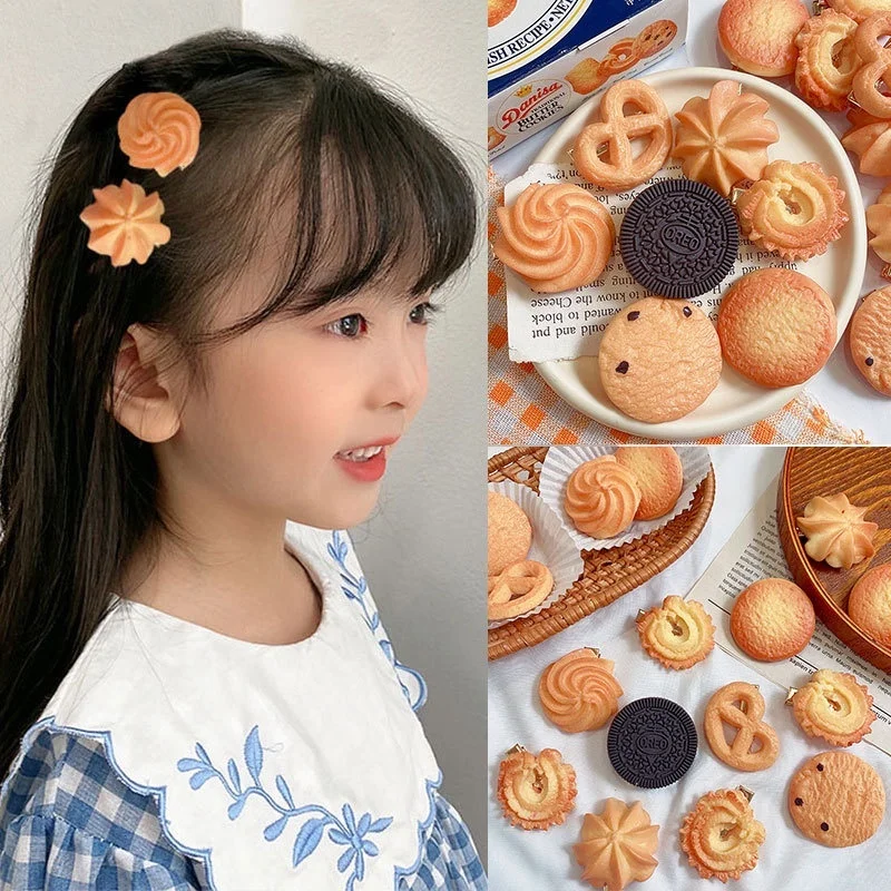 Horquilla de galleta con chip de chocolate de simulación creativa coreana, accesorios para el cabello con pinza para el pelo lateral para chica dulce y bonita