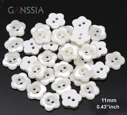 50pcs/lot Size:11-15mm High Quality Shirt Buttons Pearl White Flower Shape Button 2 Holes Decoration Sewing Accessories(ss-1440)