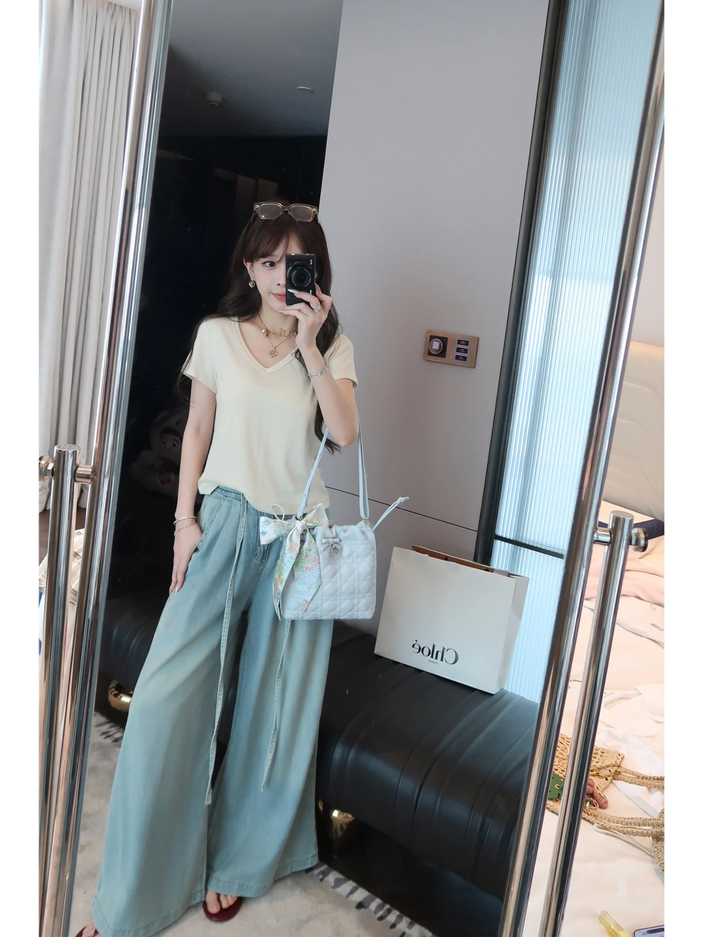 

Женские летние джинсы с высокой талией, широкими расклешенными штанинами, эластичным поясом, из лиоцелла и хлопка, повседневный стиль, с завязками