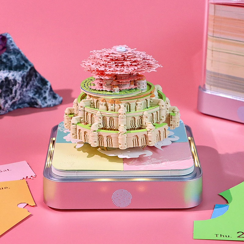 Presente de Natal: calendário de peça de tempo 2026 com luz LED e bloco de notas de arte 3D, estilo rasgo.