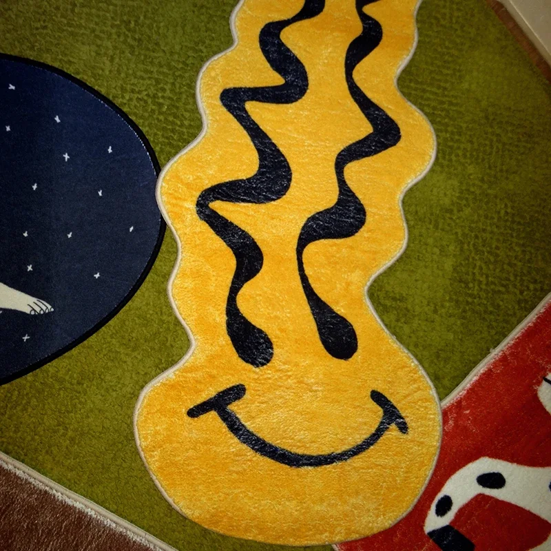 Alfombra con sonrisa, mesita de noche, dibujos animados, cara de distorsión divertida, alfombra para dormitorio de niños, decoración del hogar,