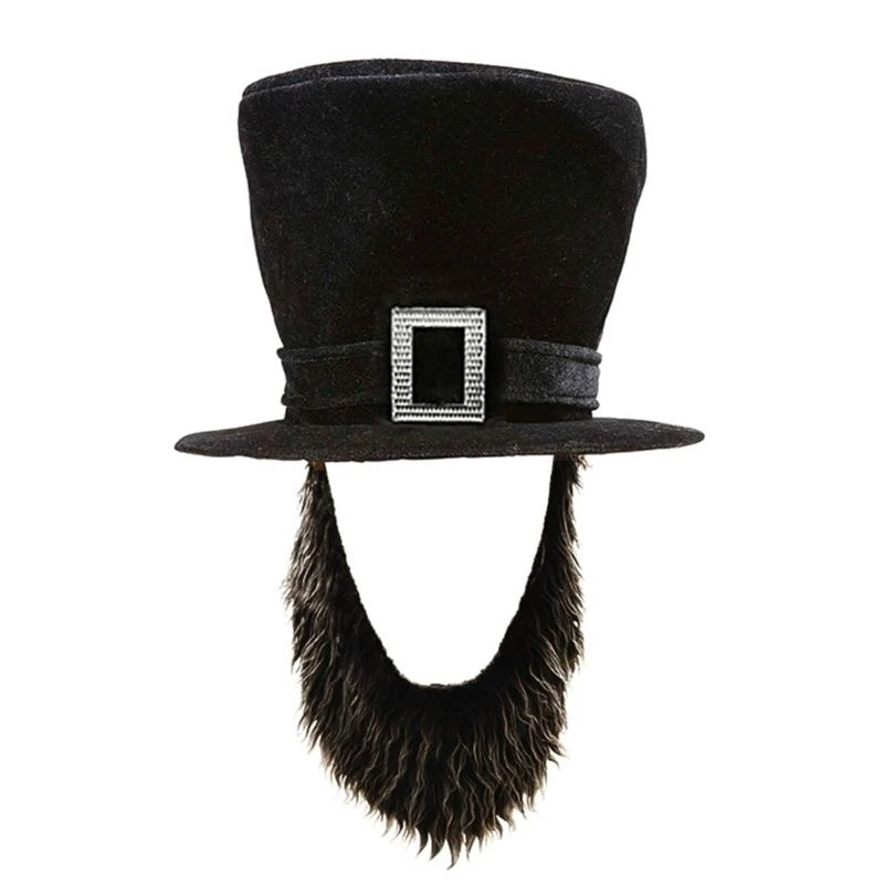 

652F Adult Pirate Hat With Attached Beard Halloween Party Accessory 55-60cm Head Size Soft Fabric For Costume Themes