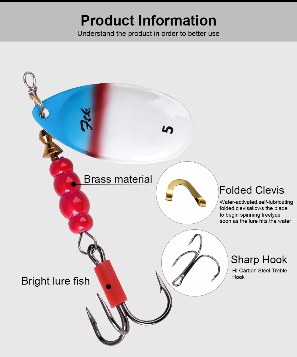 FTK Metall-Angelköder Spinner-Bait 5g 8g 11g 15g Löffelköder für Hecht mit Dreifachhaken Künstlicher Bass-Köder Angelköder – Detail 2