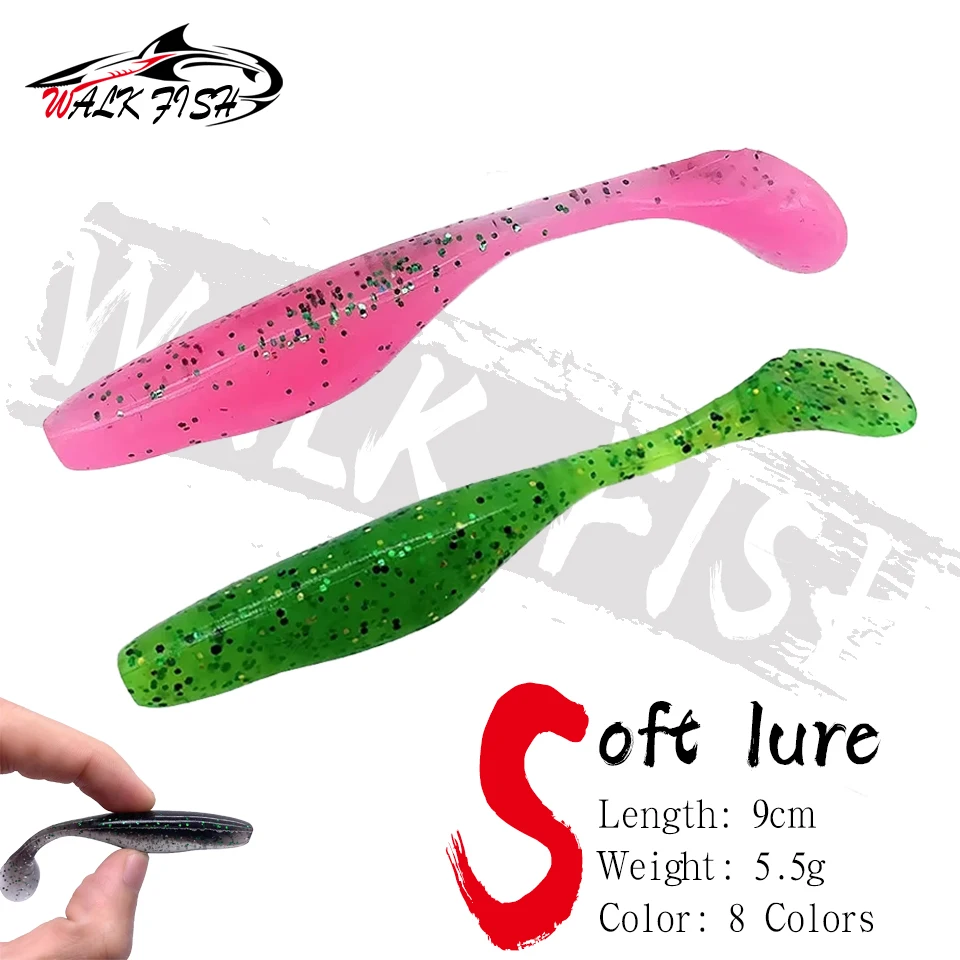WALK FISH 5PCS 9CM 5.5G New Dart Worm Soft Bait Jighead PVC Spinning Fishing Lure Saltwater Freshwater Sea Bass Artificial Bait