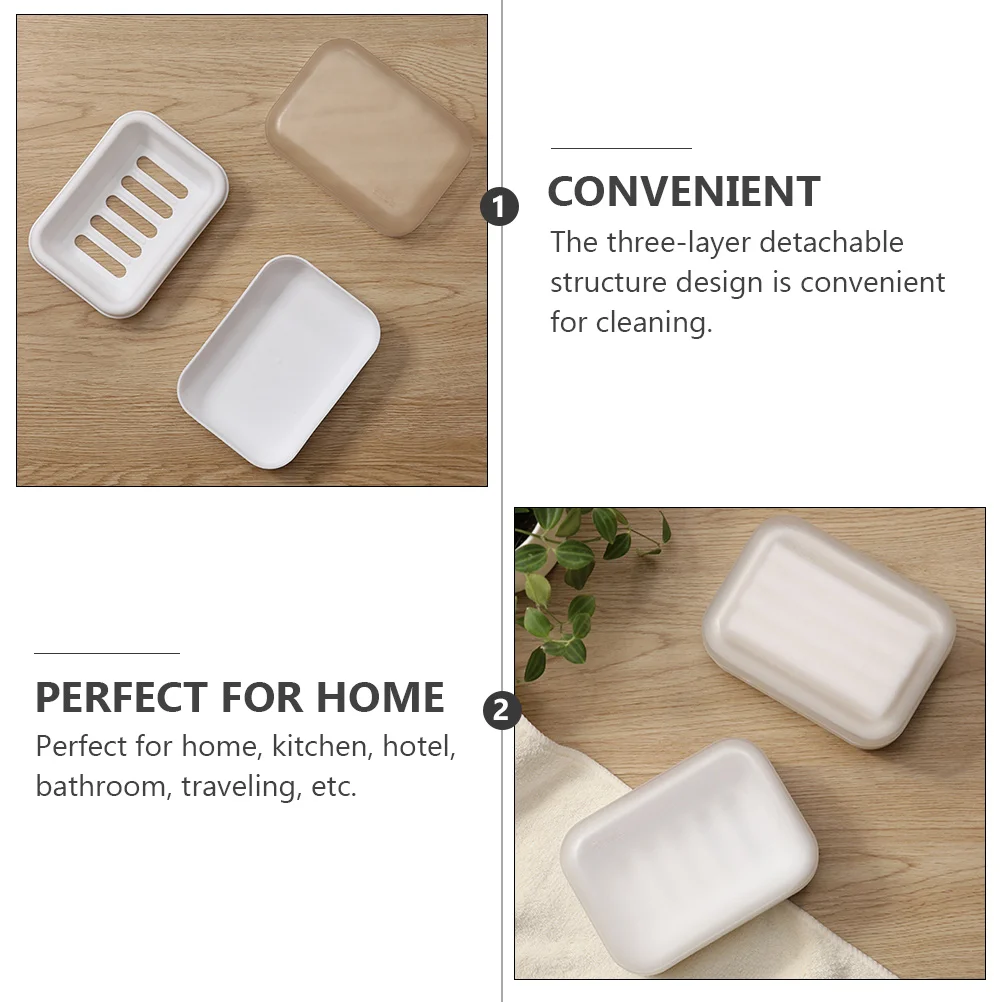 

2pcs Drainable Soap Box Plastic Soap Holder 3-Layer Detachable For Bathroom Kitchen Travel Use White Storage Case