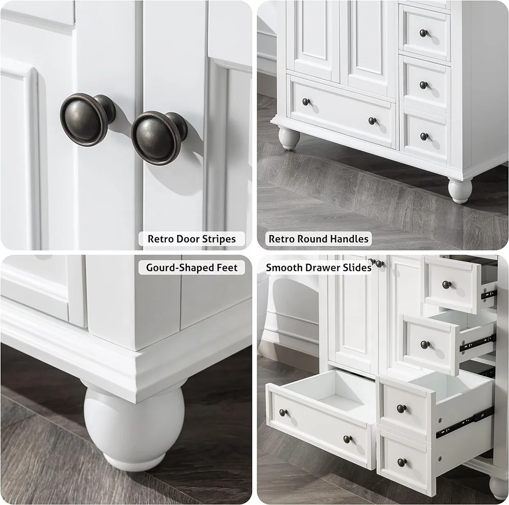 Роскошный водонепроницаемый деревянный шкаф для хранения и туалетный столик в американском ретро-классическом стиле для ванной комнаты