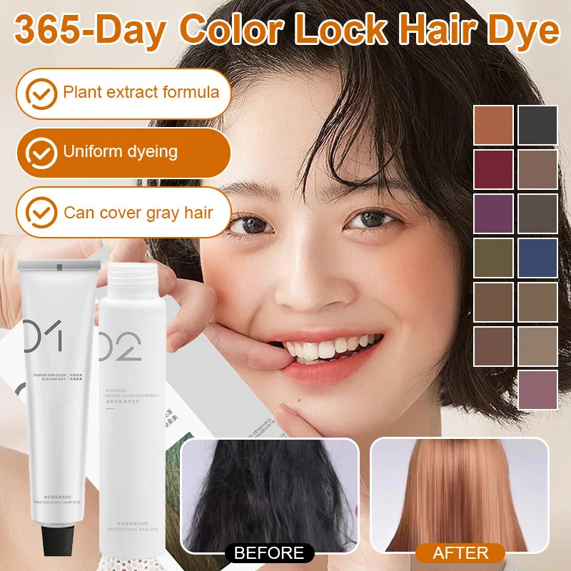 Tinte Capilar Botánico Sinazi Lock Color, Crema de Tinte Capilar Botánico, Color Popular, Herramienta para Teñir el Cabello en Casa