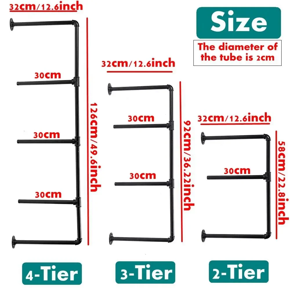 Imagem -04 - Black Iron Pipe Wall Shelf Pendurado Prateleiras de Armazenamento Mobiliário Industrial Faça Você Mesmo Suporte Tiers Pcs