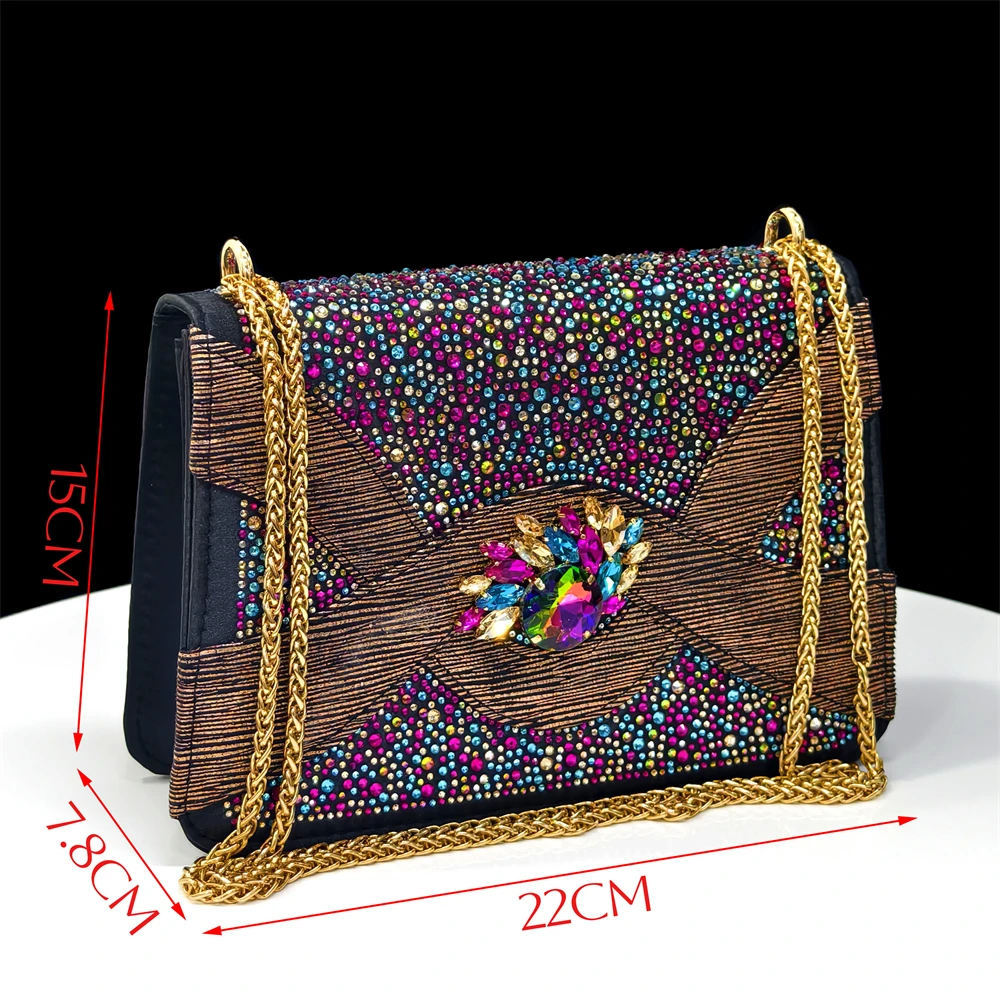 2025 Luxury Italian Women's Party Shoes & Handbag Set – Elegant Multicolor Rhinestone Peep-Toe High Heels Sandals for Weddings - view 3
