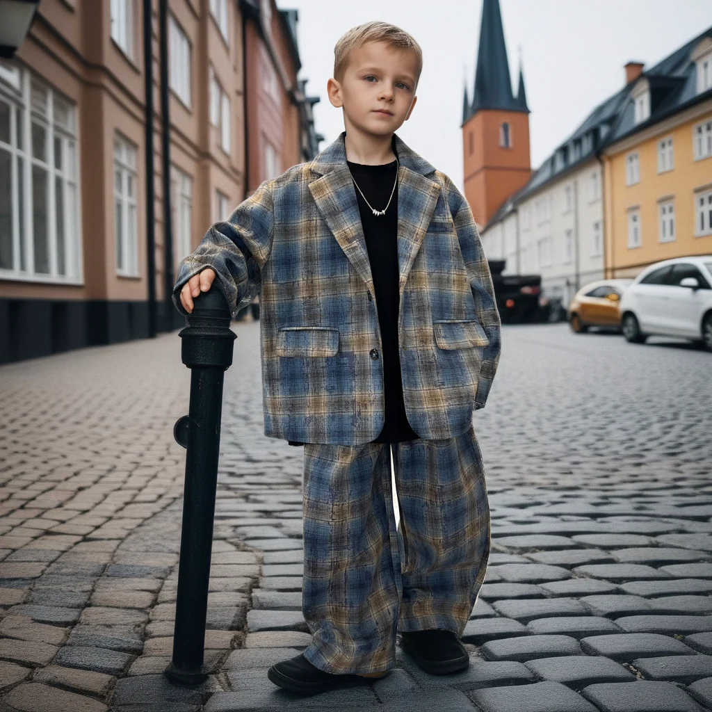 

Teen School Boys Autumn Suit Set 2025 New Plaid Blazer Pants Two-Piece Outfit for Kids Formal Wear Stylish Children Party Suits