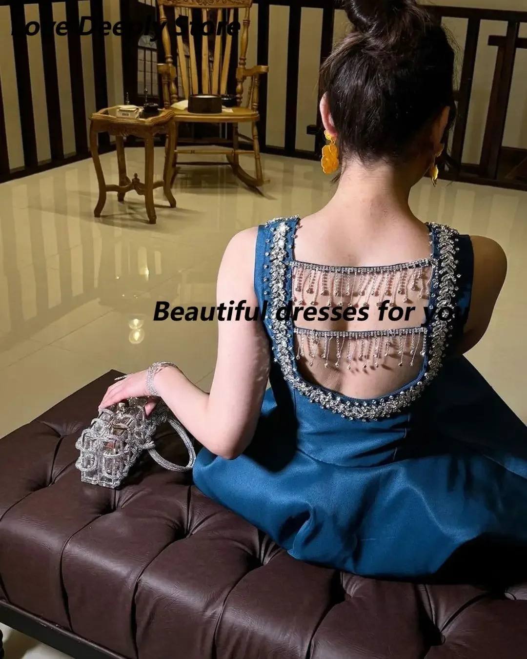 Customized Vintage Sleeveless Prom Dresses Square Neck Beadings Evening Dresses Floor Length Party Dresses Vestidos De Fiesta