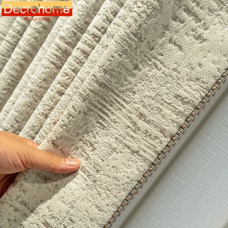 High-end Cream White Marble Jacquard Chenille Curtains for Living Room Bedroom Balcony Customized Valance Finished Product