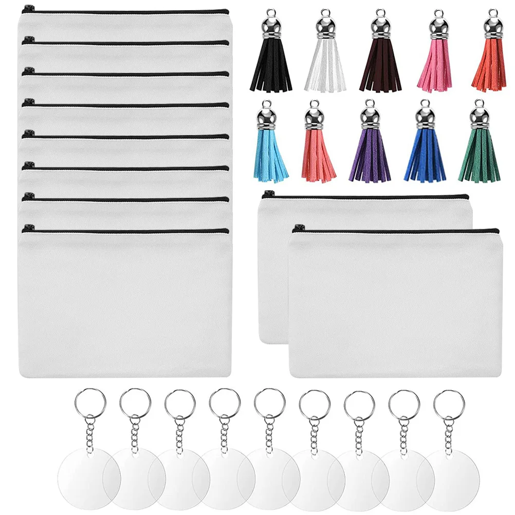

1 set 1 Set Diy Craft Canvas Pencil Case Sublimation Blank Makeup Bag Heat Transfer Zipper Toiletry Storage Bag For Women Travel