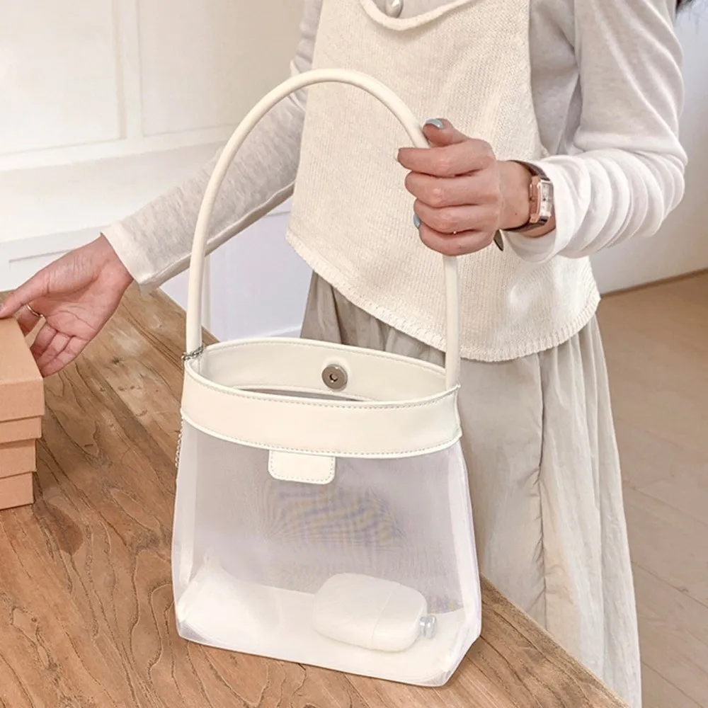 Сумка Легкая сетчатая сумка-ведро Простая дорожная прозрачная сумка Большая вместительная сумка из искусственной кожи на одно плечо для девочек