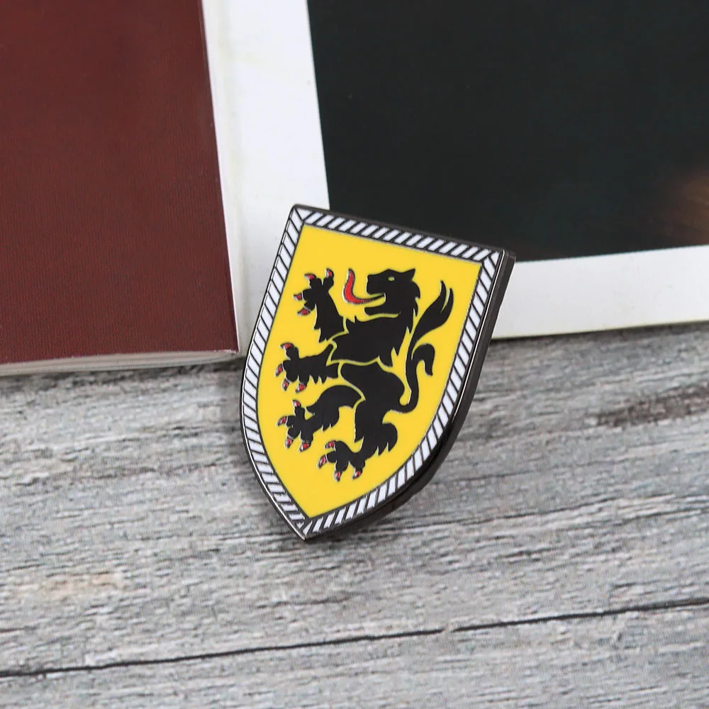 Flämischer Löwe Emaille-Pin Flandern Belgien Wappen-Brosche Deutscher Schwarzer Löwe auf Gelbem Schild Metall-Abzeichen Heraldischer Schmuck Geschenk – Detail 7