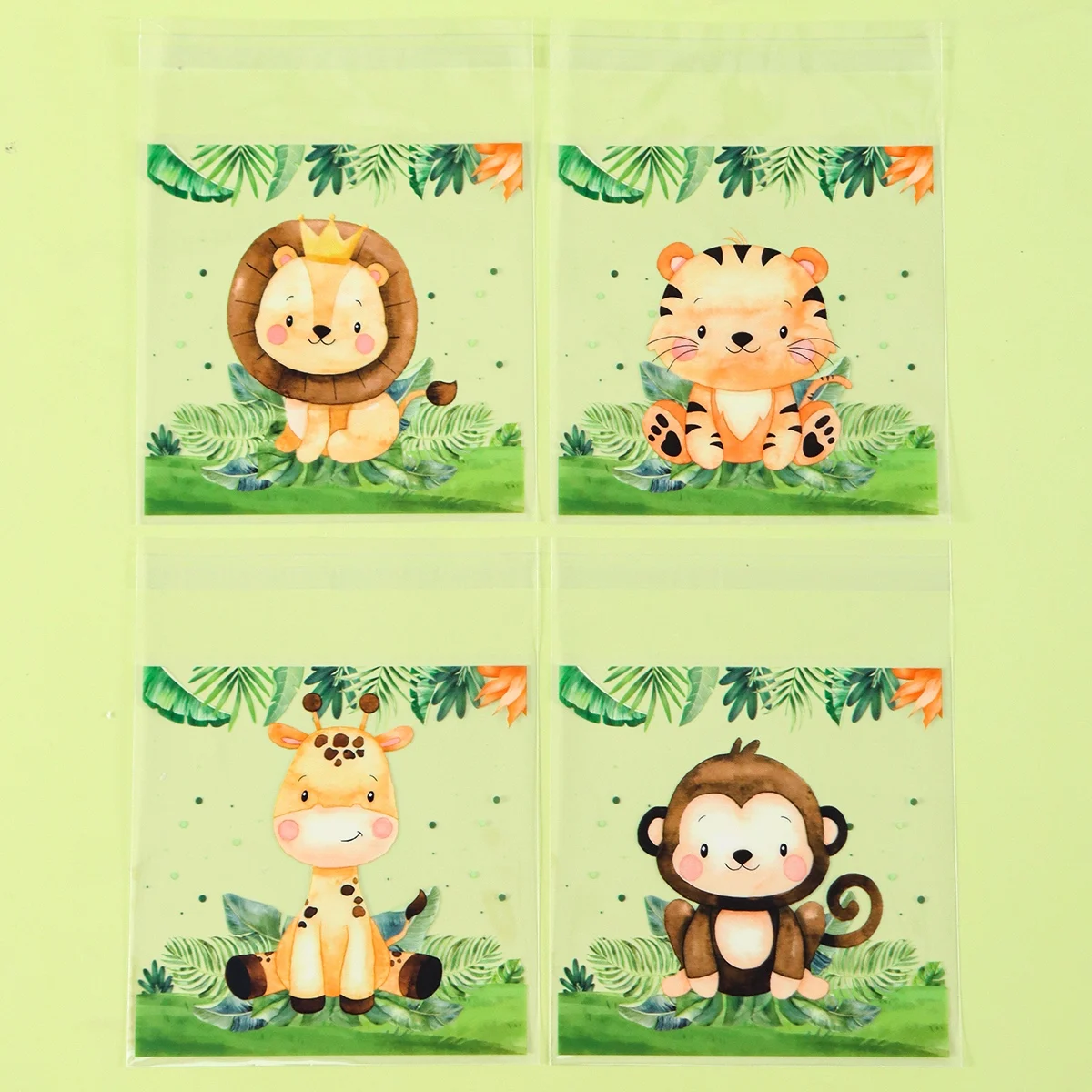 50/100 Stück Safari-Tier Selbstklebende Geschenktüten Löwen-Tiger-Design Cellophan-Süßigkeitentüten für Erste Geburtstagsfeier-Zubehör – Detail 4
