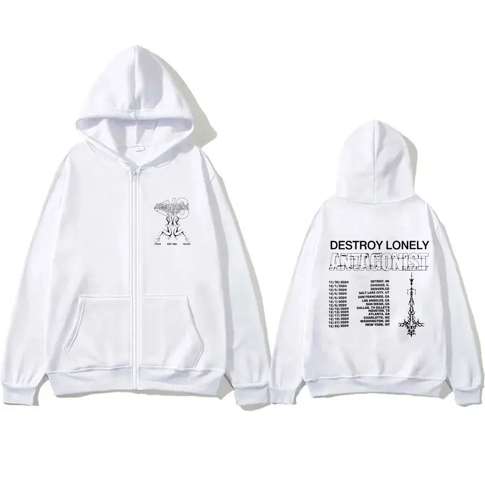 

Rapper Destroy Lonely Antagonist Tour 2025 Zipper Hoodie Playboi Carti Opium Hoodies Men's Women's Hip Hop Fashion Zip Up Jacket