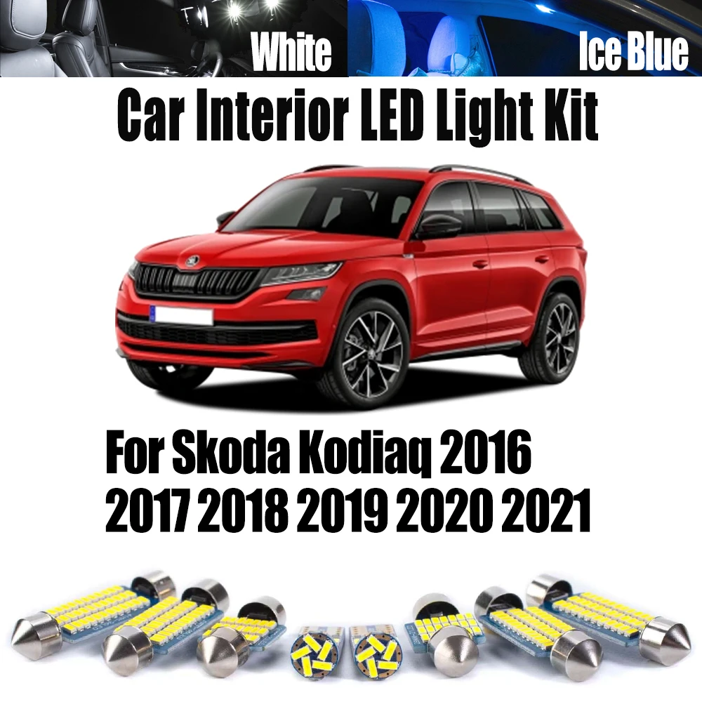 

11 шт. лампы для чтения Canbus для Skoda Kodiaq 2016 2017 2018 2019 2020 2021 светодиодный комплект внутреннего купольного освещения багажника с картой, автомобильные аксессуары