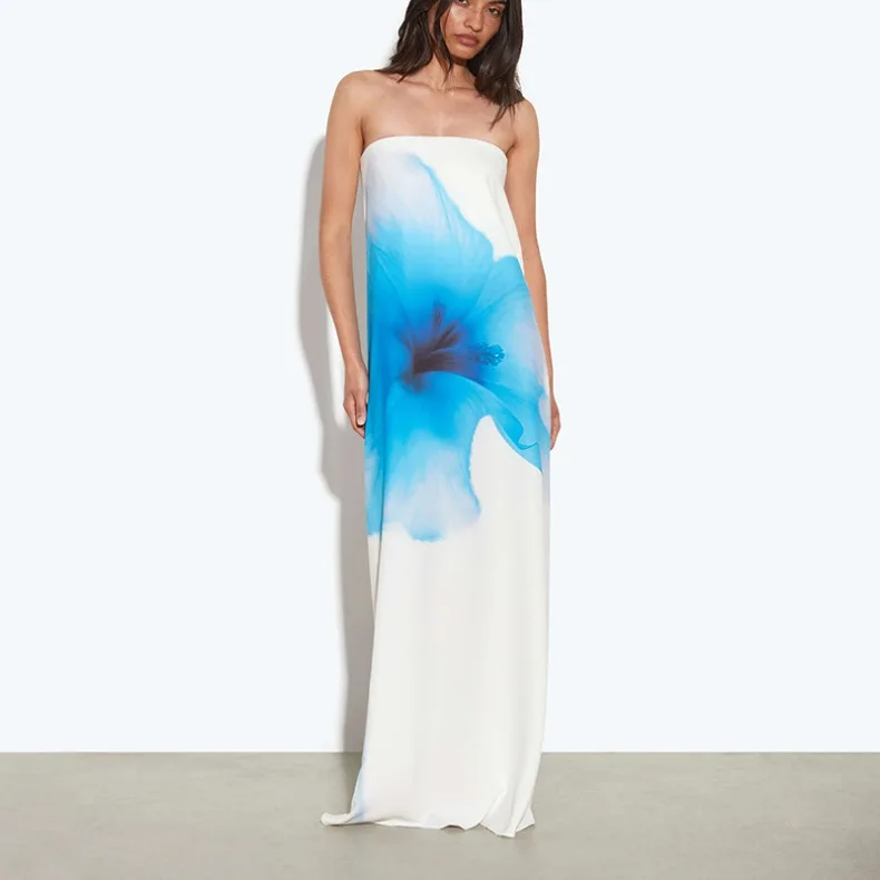 Ärmelloses, bedrucktes, trägerloses langes Kleid, modisch und sexy, für Party, Abschlussfeier, formelle, elegante Damen-Robe. – Detail 10