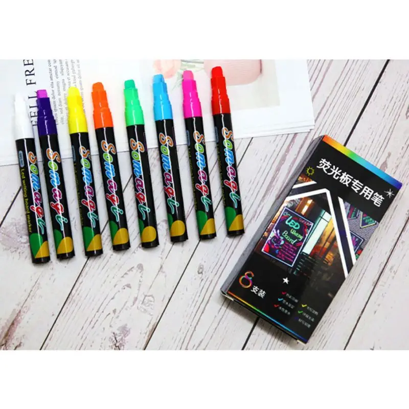 8 Colors Highlighter Fluorescent Liquid Chalk Marker Pen For LED Writing